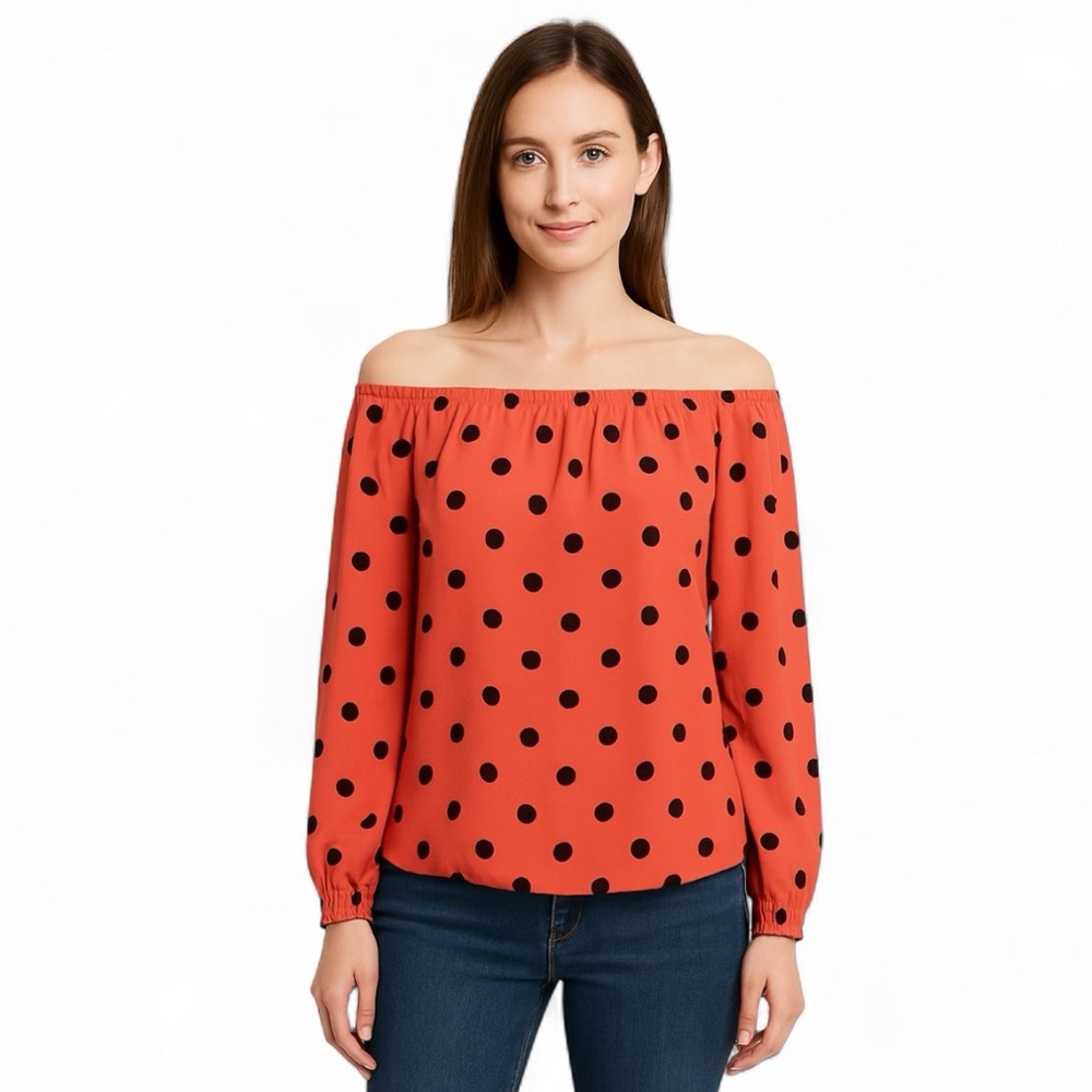 Noom Off the Shoulder Polka Dot Coral Blouse Ladies EU 38 US 6/8